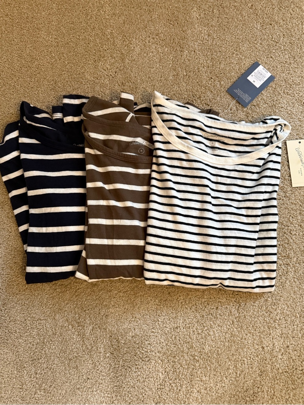 NEW Universal Thread Striped Long Sleeve Tee Trio - Navy, Brown, White MEDIUM - Picture 2 of 8